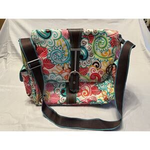 Hadaki Multicolor Floral Satchel Purse Tote Shoulder Bag- Adjustable Strap